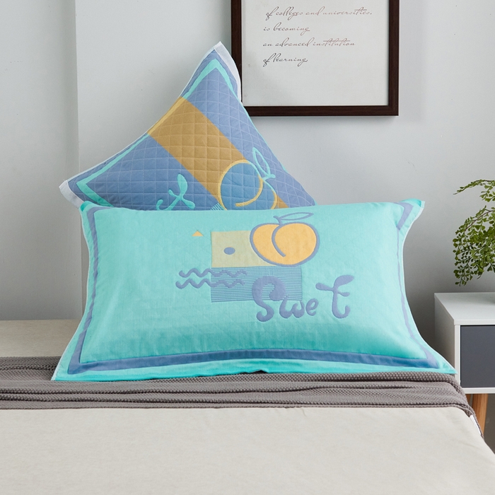 朴尔家纺-毛巾被 2026新款彩色糖果系列纯棉三层纱布枕巾 水蜜桃绿