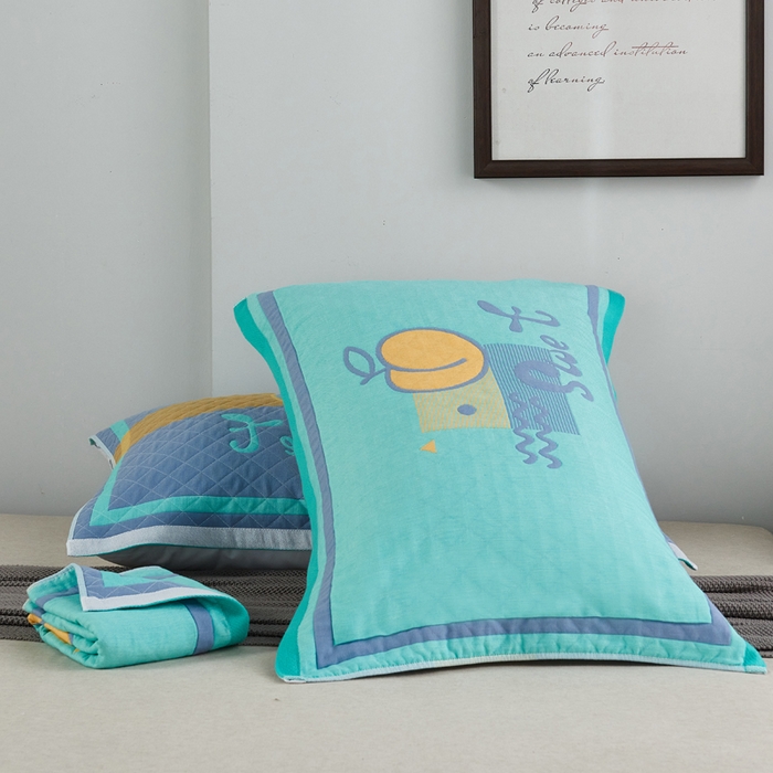 91家纺网 家纺一手货源 找家纺 朴尔家纺-毛巾被 2026新款彩色糖果系列纯棉三层纱布枕巾 水蜜桃绿