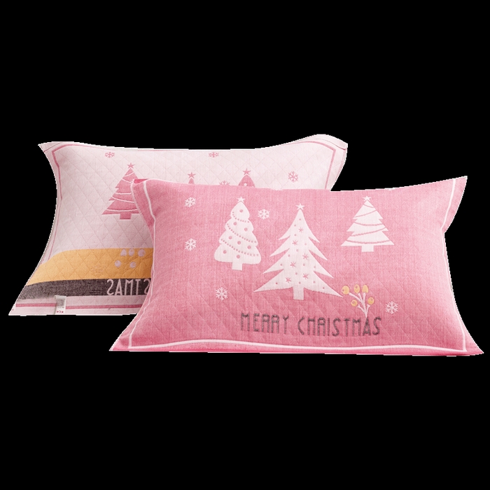 91家纺网 家纺一手货源 找家纺 朴尔家纺-毛巾被 2026新款混纺三层纱布枕巾 圣诞树-粉