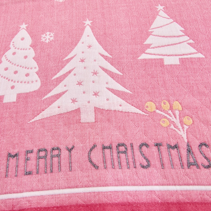 91家纺网 家纺一手货源 找家纺 朴尔家纺-毛巾被 2026新款混纺三层纱布枕巾 圣诞树-粉