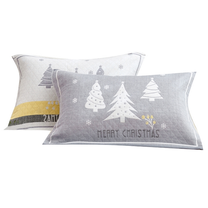 91家纺网 家纺一手货源 找家纺 朴尔家纺-毛巾被 2026新款混纺三层纱布枕巾 圣诞树-灰