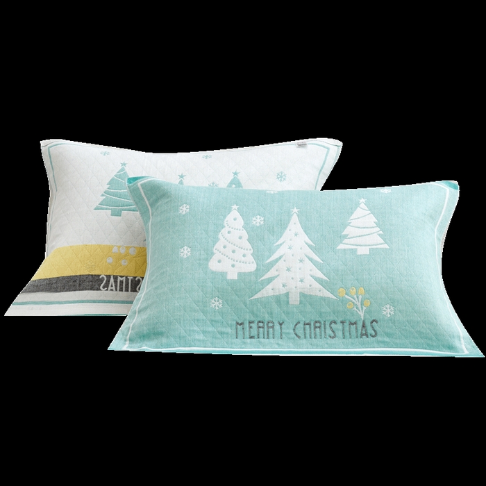 91家纺网 家纺一手货源 找家纺 朴尔家纺-毛巾被 2026新款混纺三层纱布枕巾 圣诞树-绿