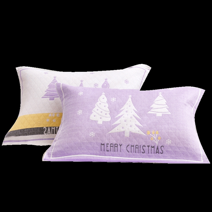 91家纺网 家纺一手货源 找家纺 朴尔家纺-毛巾被 2026新款混纺三层纱布枕巾 圣诞树-紫