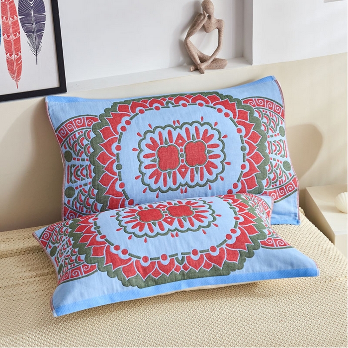 91家纺网 家纺一手货源 找家纺 （总）朴尔家纺-毛巾被 2026新款民族风彩棉系列四层纱布枕巾