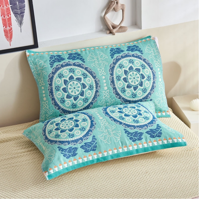 91家纺网 家纺一手货源 找家纺 （总）朴尔家纺-毛巾被 2026新款民族风彩棉系列四层纱布枕巾