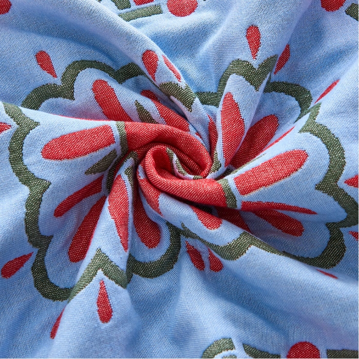 91家纺网 家纺一手货源 找家纺 朴尔家纺-毛巾被 2026新款民族风彩棉系列四层纱布枕巾 大丽花兰