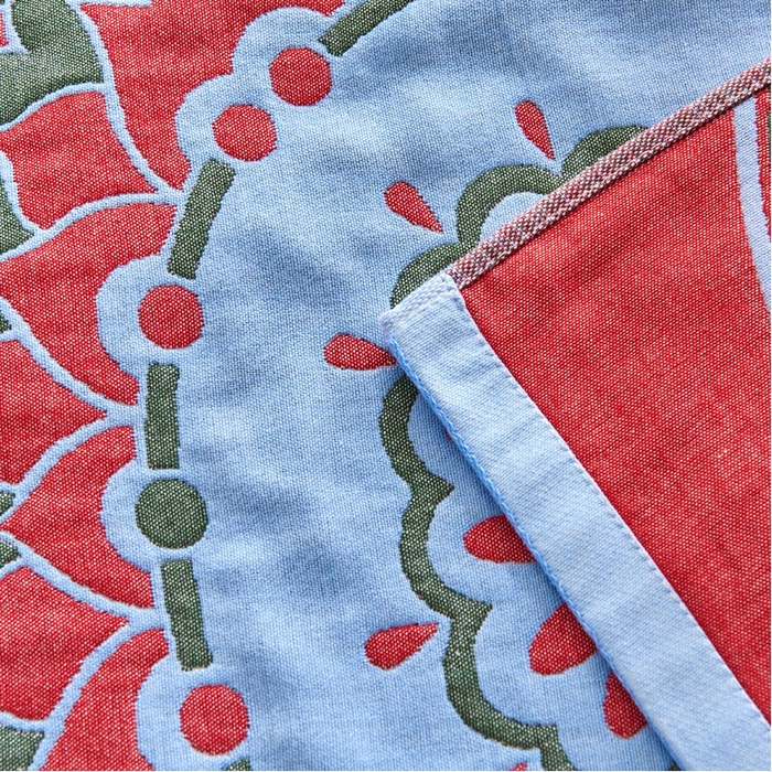 91家纺网 家纺一手货源 找家纺 朴尔家纺-毛巾被 2026新款民族风彩棉系列四层纱布枕巾 大丽花兰