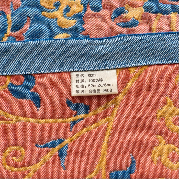 91家纺网 家纺一手货源 找家纺 朴尔家纺-毛巾被 2026新款民族风彩棉系列四层纱布枕巾 花花世界蓝