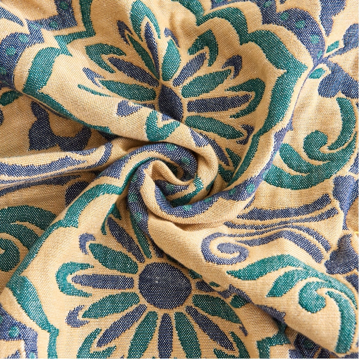 91家纺网 家纺一手货源 找家纺 朴尔家纺-毛巾被 2026新款民族风彩棉系列四层纱布枕巾 花团锦簇-黄