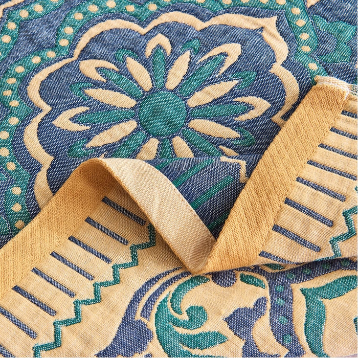 91家纺网 家纺一手货源 找家纺 朴尔家纺-毛巾被 2026新款民族风彩棉系列四层纱布枕巾 花团锦簇-黄