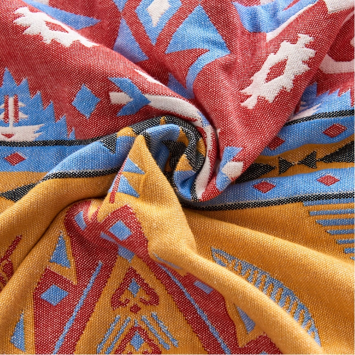 91家纺网 家纺一手货源 找家纺 朴尔家纺-毛巾被 2026新款民族风彩棉系列四层纱布枕巾 旧金山黄