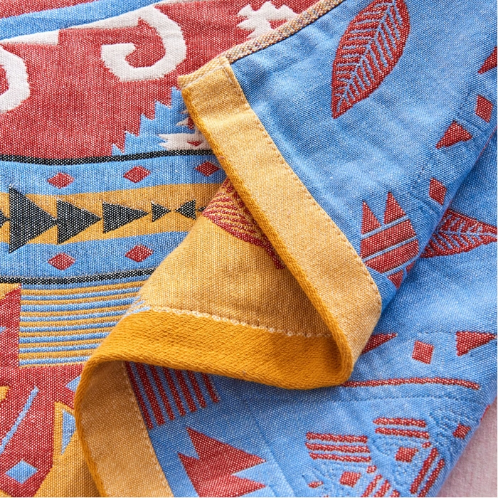 91家纺网 家纺一手货源 找家纺 朴尔家纺-毛巾被 2026新款民族风彩棉系列四层纱布枕巾 旧金山黄