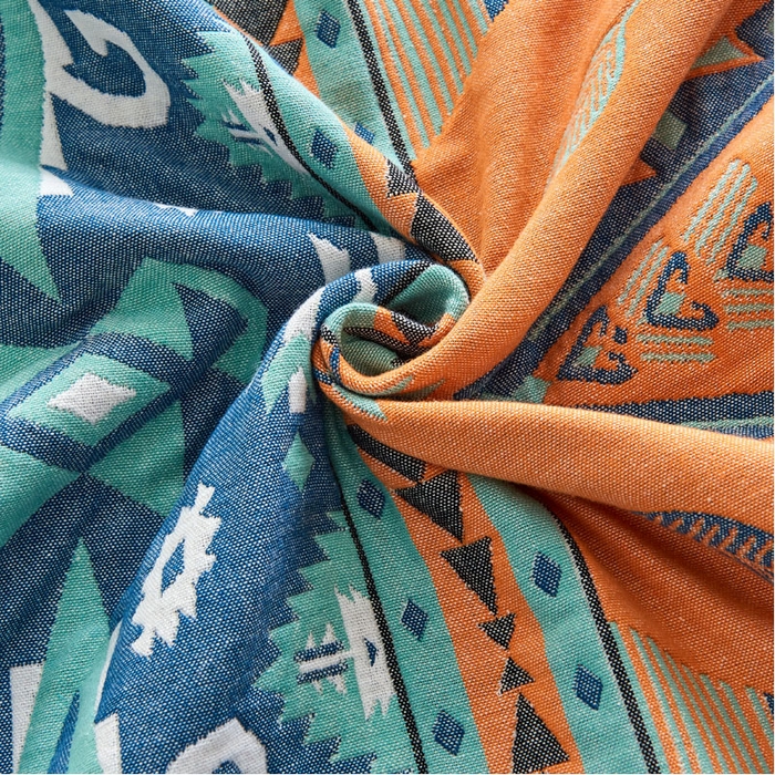 91家纺网 家纺一手货源 找家纺 朴尔家纺-毛巾被 2026新款民族风彩棉系列四层纱布枕巾 旧金山橘