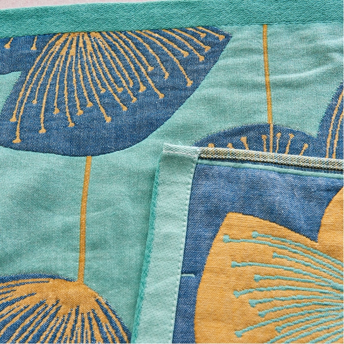 91家纺网 家纺一手货源 找家纺 朴尔家纺-毛巾被 2026新款民族风彩棉系列四层纱布枕巾 梦幻蒲公英绿