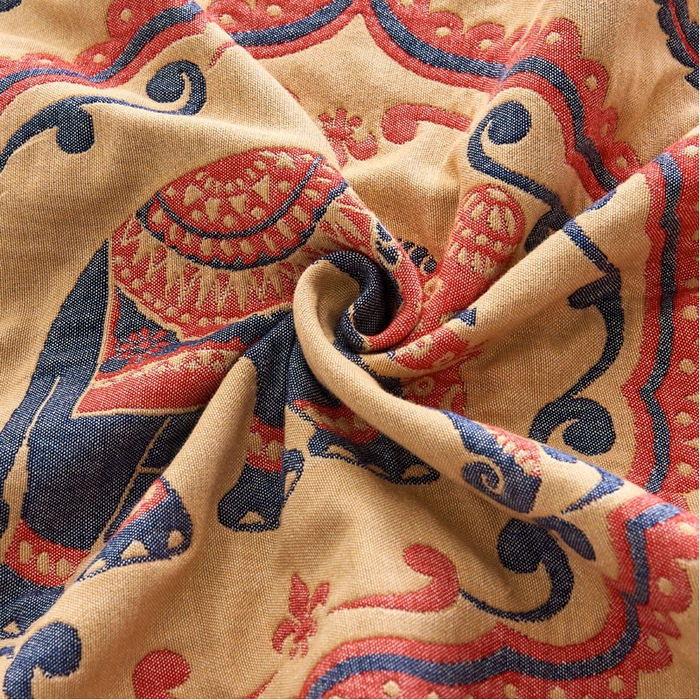 91家纺网 家纺一手货源 找家纺 朴尔家纺-毛巾被 2026新款民族风彩棉系列四层纱布枕巾 印象派黄