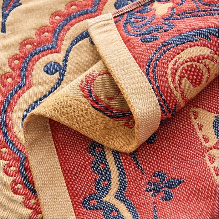 91家纺网 家纺一手货源 找家纺 朴尔家纺-毛巾被 2026新款民族风彩棉系列四层纱布枕巾 印象派黄