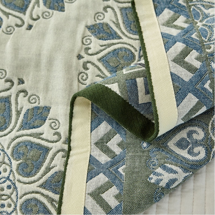 91家纺网 家纺一手货源 找家纺 朴尔家纺-毛巾被 2026新款素雅系列全棉系列四层纱布枕巾 半夏桃心-绿