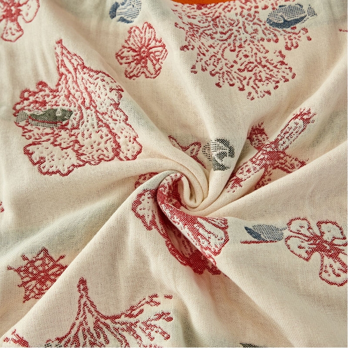 91家纺网 家纺一手货源 找家纺 朴尔家纺-毛巾被 2026新款素雅系列全棉系列四层纱布枕巾 海洋贝贝-红