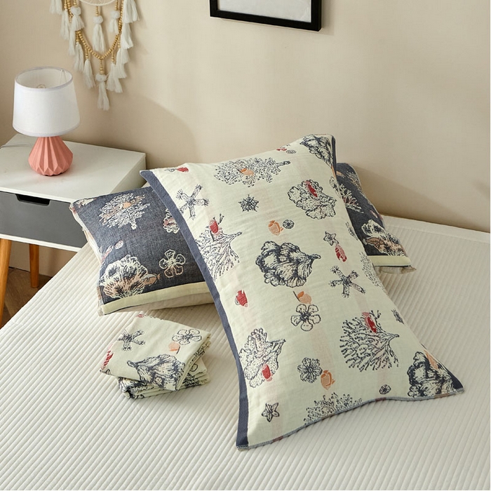 朴尔家纺-毛巾被 2026新款素雅系列全棉系列四层纱布枕巾 海洋贝贝-灰