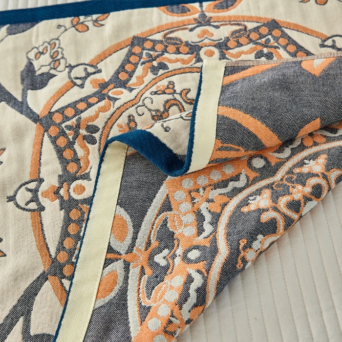 91家纺网 家纺一手货源 找家纺 朴尔家纺-毛巾被 2026新款素雅系列全棉系列四层纱布枕巾 恋恋花枝-驼