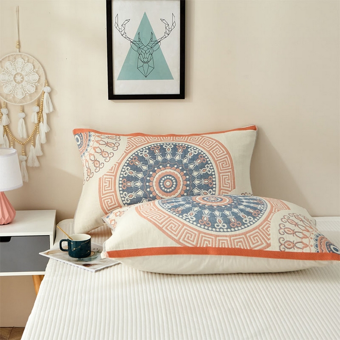 91家纺网 家纺一手货源 找家纺 朴尔家纺-毛巾被 2026新款素雅系列全棉系列四层纱布枕巾 铃兰香-橘