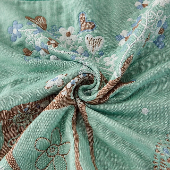 91家纺网 家纺一手货源 找家纺 朴尔家纺-毛巾被 2026新款素雅系列全棉系列四层纱布枕巾 鹿鹿花开-绿