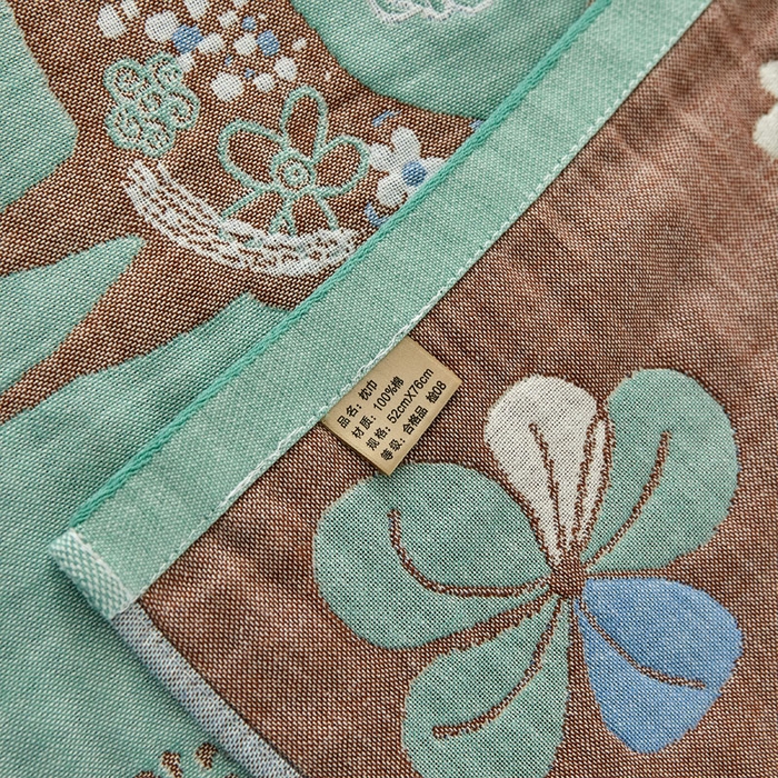91家纺网 家纺一手货源 找家纺 朴尔家纺-毛巾被 2026新款素雅系列全棉系列四层纱布枕巾 鹿鹿花开-绿