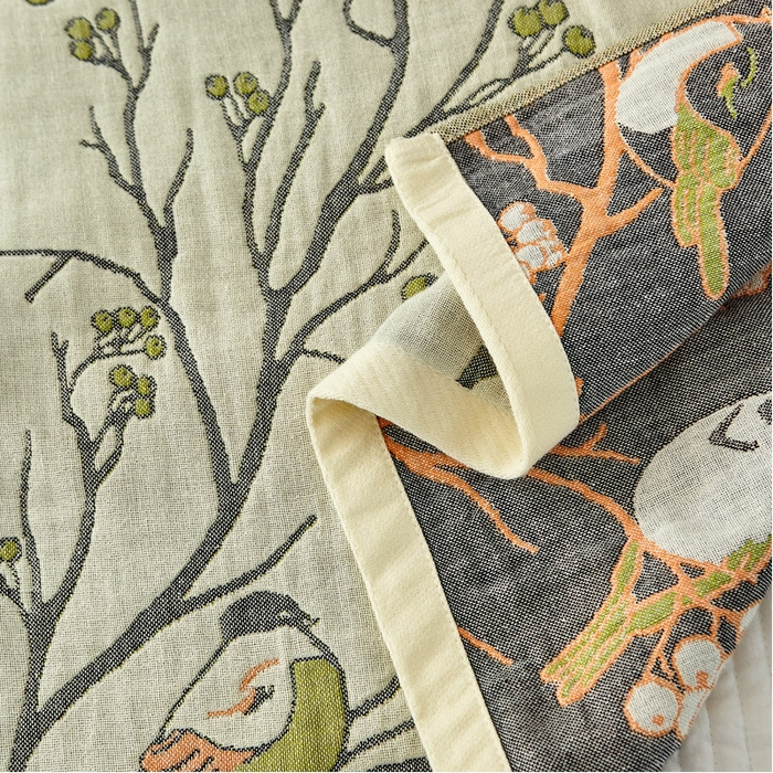 91家纺网 家纺一手货源 找家纺 朴尔家纺-毛巾被 2026新款素雅系列全棉系列四层纱布枕巾 喜登高枝-绿