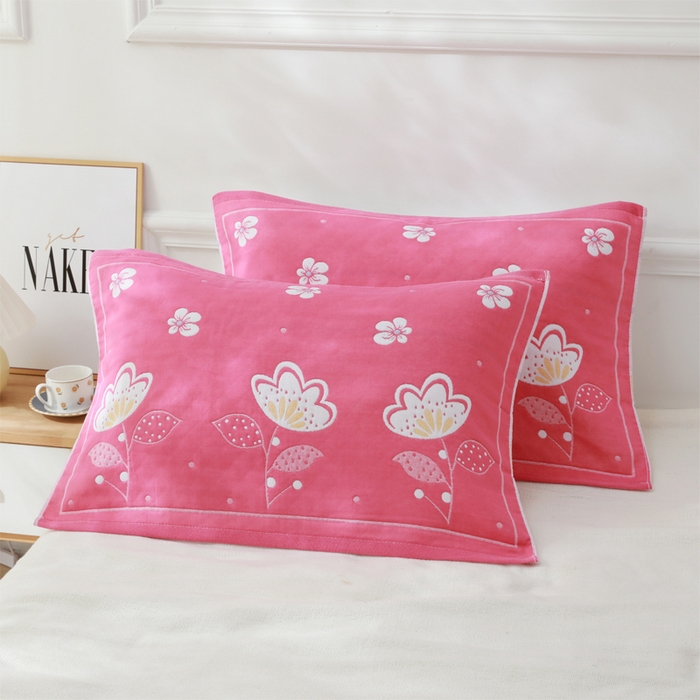 91家纺网 家纺一手货源 找家纺 朴尔家纺-毛巾被 2026新款柔棉花间风系列三层纱布枕巾 清雅粉