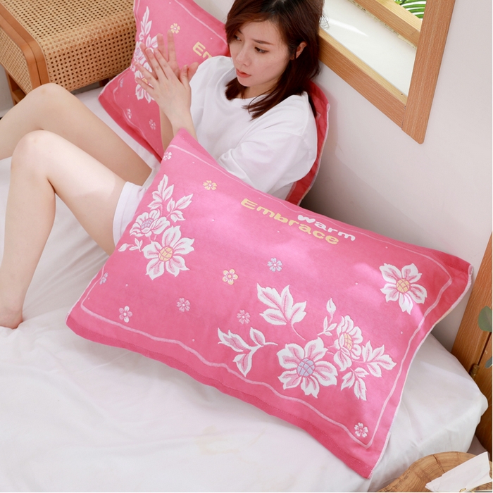 91家纺网 家纺一手货源 找家纺 朴尔家纺-毛巾被 2026新款柔棉花间风系列三层纱布枕巾 花间粉