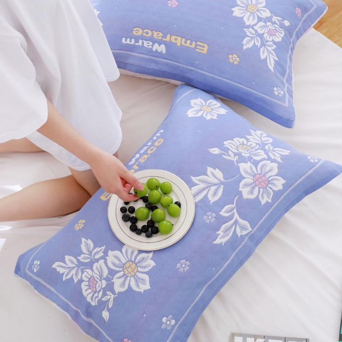 91家纺网 家纺一手货源 找家纺 朴尔家纺-毛巾被 2026新款柔棉花间风系列三层纱布枕巾 花间兰