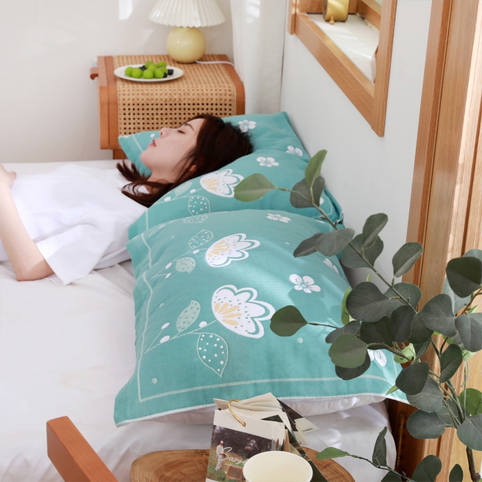 91家纺网 家纺一手货源 找家纺 朴尔家纺-毛巾被 2026新款柔棉花间风系列三层纱布枕巾 清雅绿