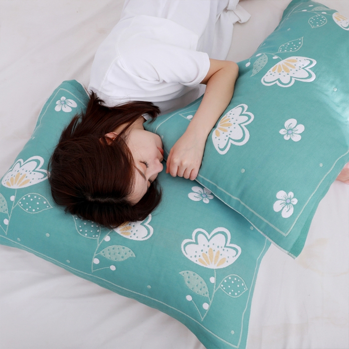 91家纺网 家纺一手货源 找家纺 朴尔家纺-毛巾被 2026新款柔棉花间风系列三层纱布枕巾 清雅绿