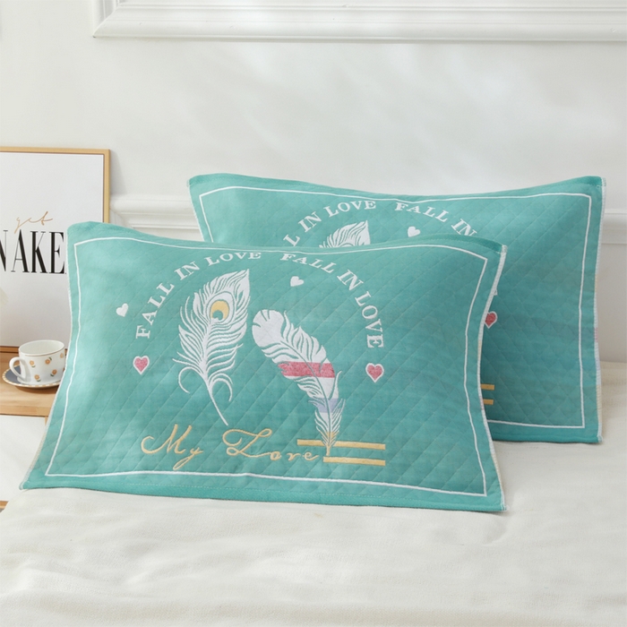 朴尔家纺-毛巾被 2026新款柔棉花间风系列三层纱布枕巾 情网绿