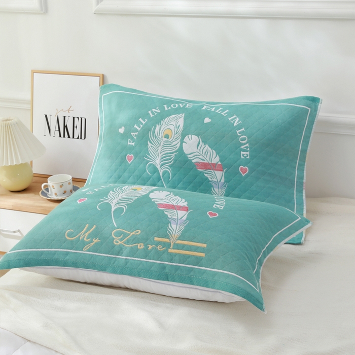 91家纺网 家纺一手货源 找家纺 朴尔家纺-毛巾被 2026新款柔棉花间风系列三层纱布枕巾 情网绿