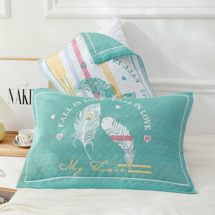 91家纺网 家纺一手货源 找家纺 朴尔家纺-毛巾被 2026新款柔棉花间风系列三层纱布枕巾 情网绿