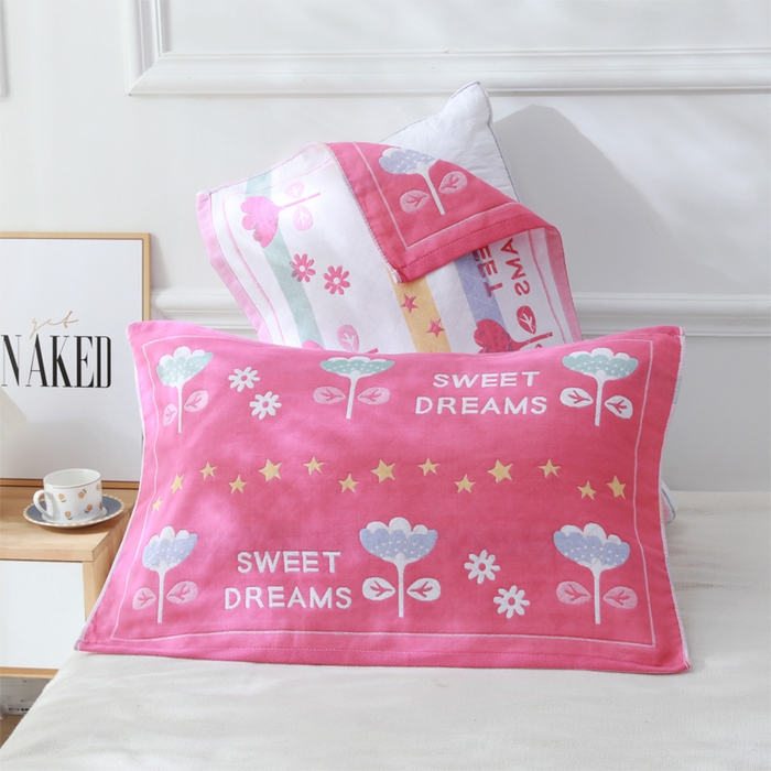 91家纺网 家纺一手货源 找家纺 朴尔家纺-毛巾被 2026新款柔棉花间风系列三层纱布枕巾 甜梦粉