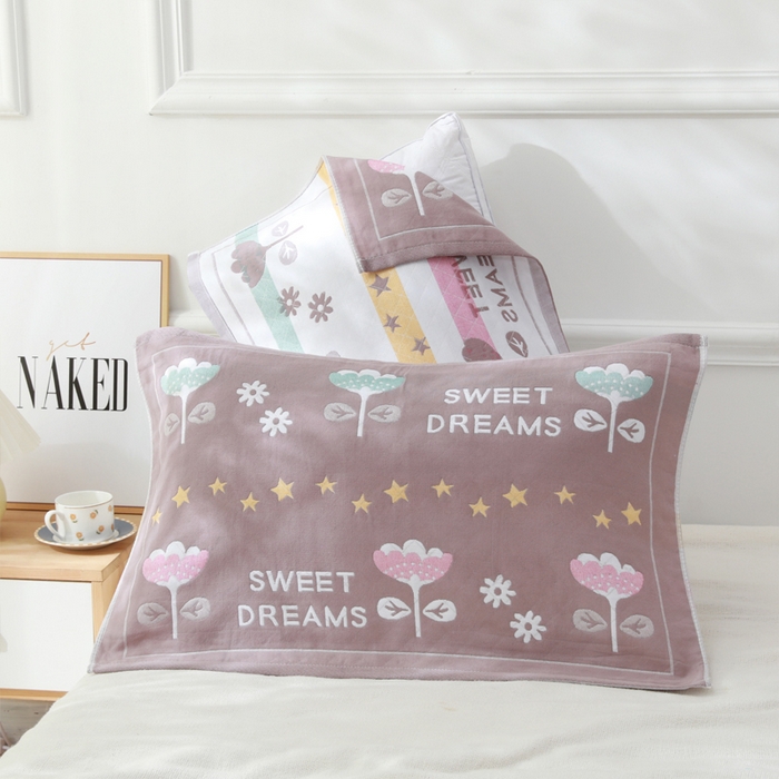 91家纺网 家纺一手货源 找家纺 朴尔家纺-毛巾被 2026新款柔棉花间风系列三层纱布枕巾 甜梦咖