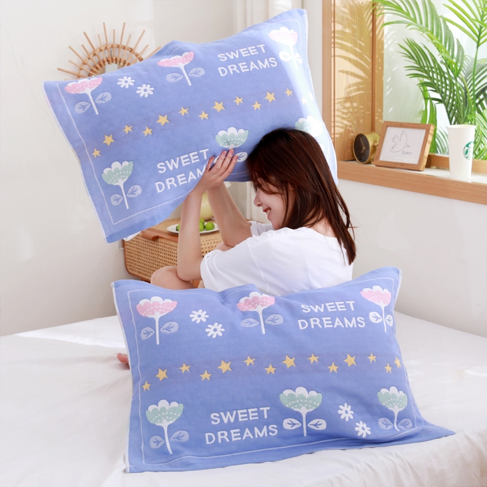 91家纺网 家纺一手货源 找家纺 朴尔家纺-毛巾被 2026新款柔棉花间风系列三层纱布枕巾 甜梦兰