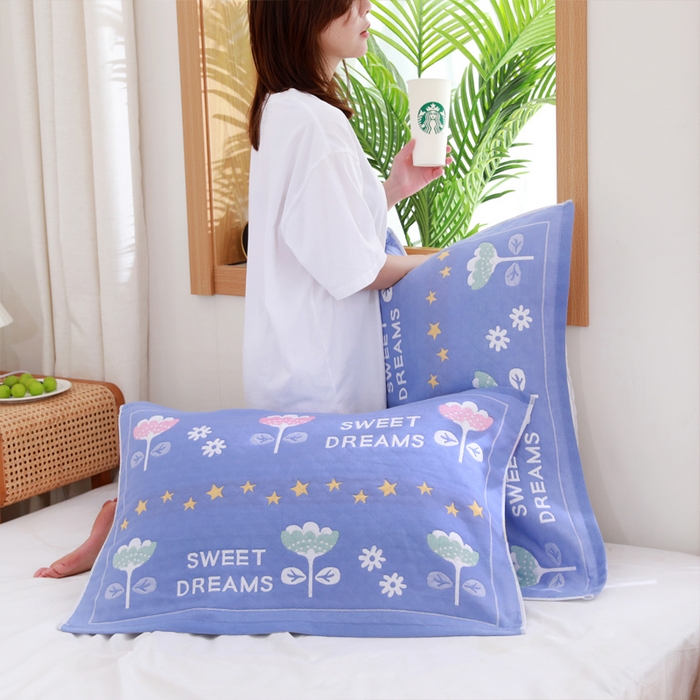 91家纺网 家纺一手货源 找家纺 朴尔家纺-毛巾被 2026新款柔棉花间风系列三层纱布枕巾 甜梦兰