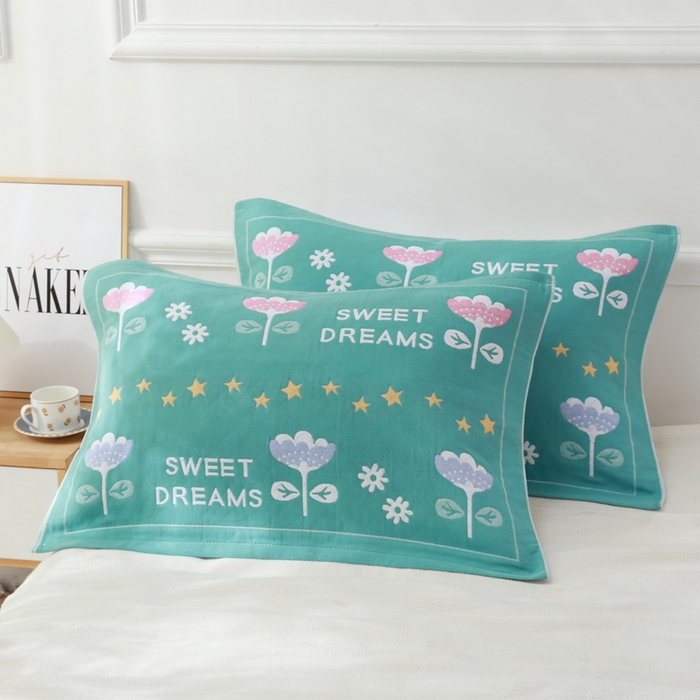 朴尔家纺-毛巾被 2026新款柔棉花间风系列三层纱布枕巾 甜梦绿