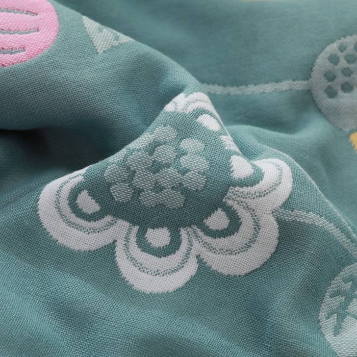 91家纺网 家纺一手货源 找家纺 朴尔家纺-毛巾被 2026新款柔棉花间风系列三层纱布枕巾 向日葵绿