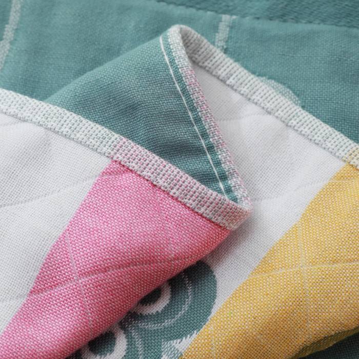 91家纺网 家纺一手货源 找家纺 朴尔家纺-毛巾被 2026新款柔棉花间风系列三层纱布枕巾 向日葵绿