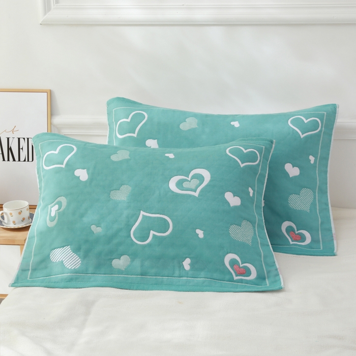 朴尔家纺-毛巾被 2026新款柔棉花间风系列三层纱布枕巾 心连心绿