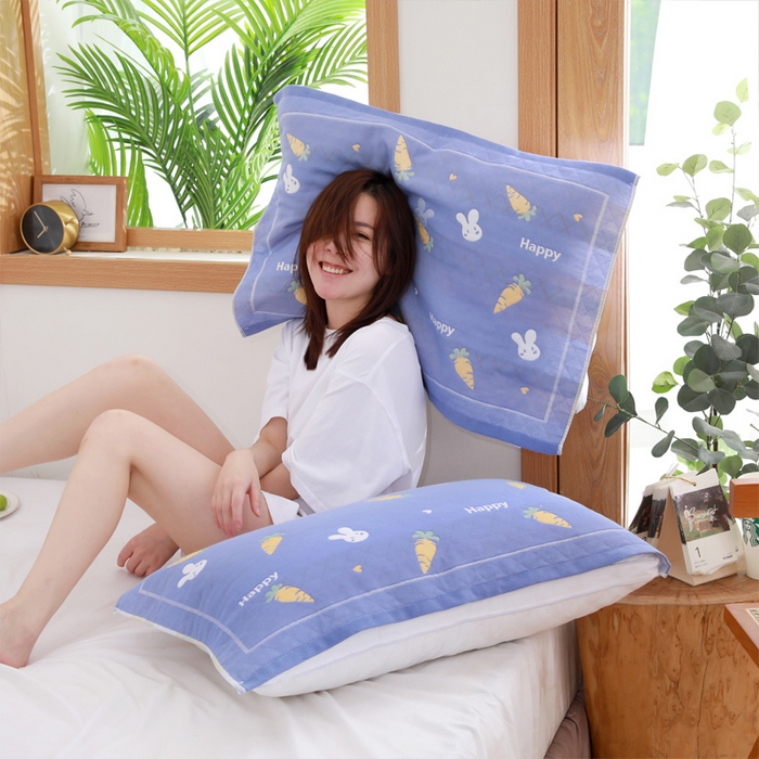 91家纺网 家纺一手货源 找家纺 朴尔家纺-毛巾被 2026新款柔棉花间风系列三层纱布枕巾 悠闲小兔兰