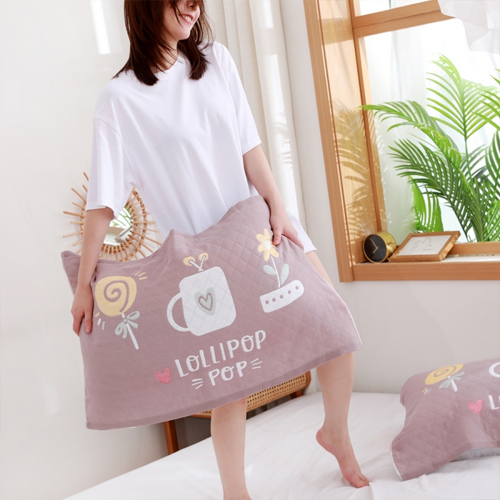 91家纺网 家纺一手货源 找家纺 朴尔家纺-毛巾被 2026新款柔棉花间风系列三层纱布枕巾 棒棒糖咖