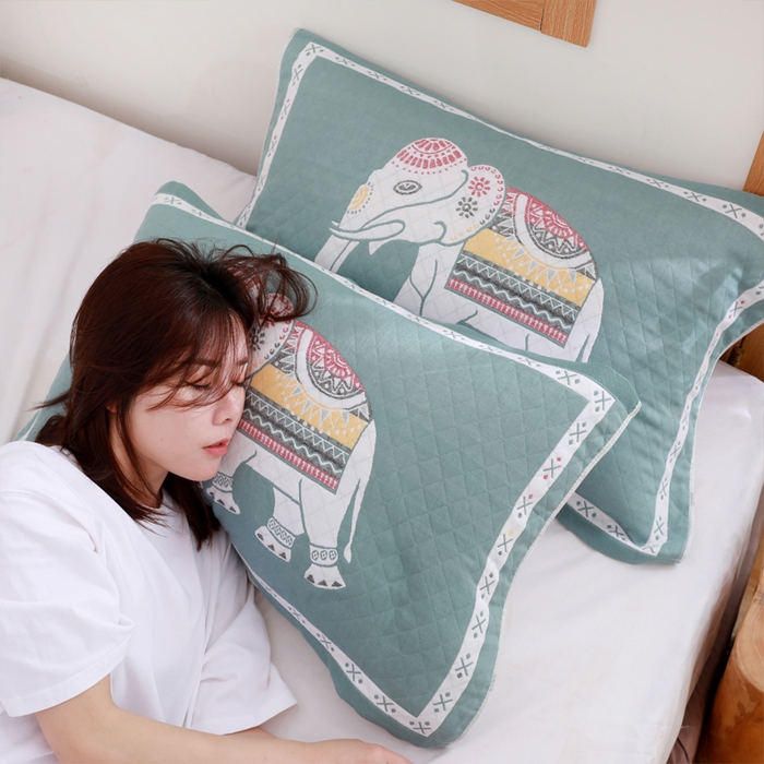 91家纺网 家纺一手货源 找家纺 朴尔家纺-毛巾被 2026新款柔棉花间风系列三层纱布枕巾 吉象绿