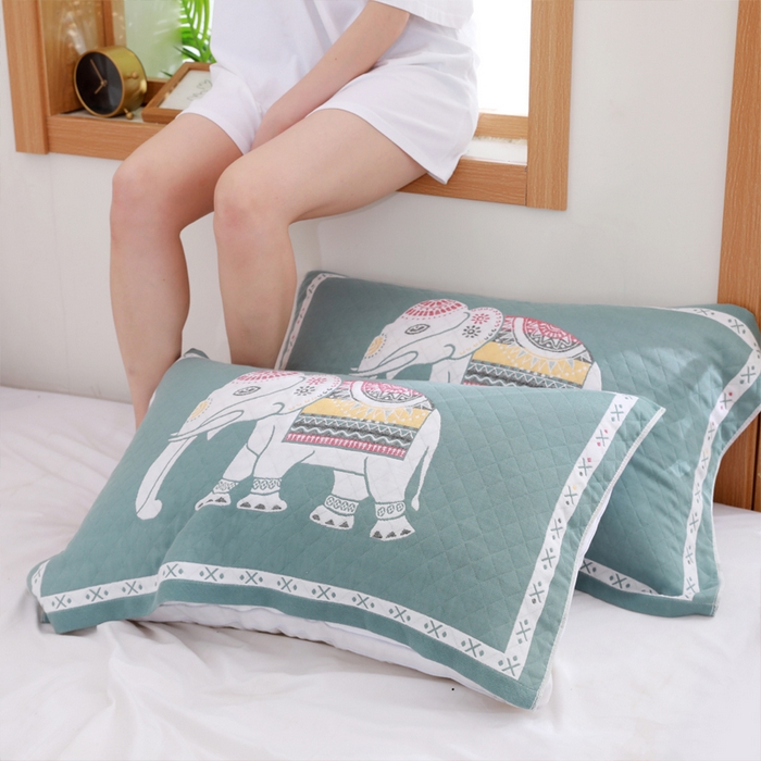 91家纺网 家纺一手货源 找家纺 朴尔家纺-毛巾被 2026新款柔棉花间风系列三层纱布枕巾 吉象绿