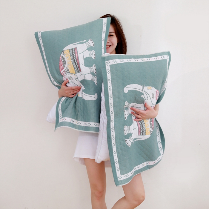 91家纺网 家纺一手货源 找家纺 朴尔家纺-毛巾被 2026新款柔棉花间风系列三层纱布枕巾 吉象绿