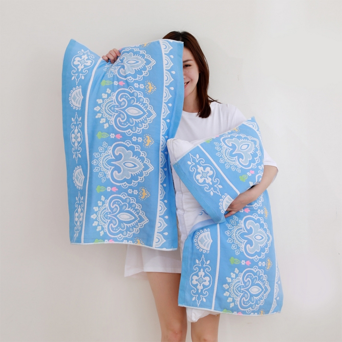 91家纺网 家纺一手货源 找家纺 朴尔家纺-毛巾被 2026新款柔棉花间风系列三层纱布枕巾 欣欣向荣兰